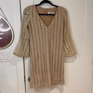 Badgley Mischka Gold Sequin Bell Sleeve Mini Dress XS